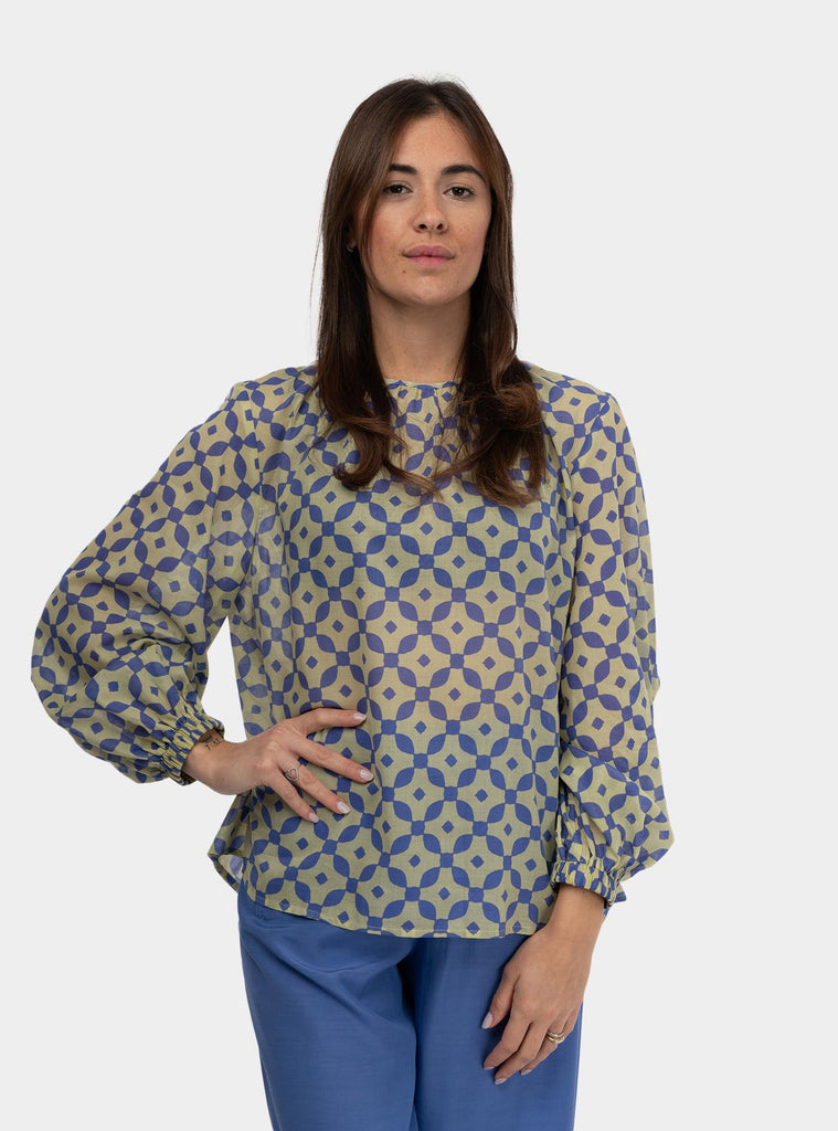 Blusa maniche a sbuffo a fantasia Multicolor SS25612T056 PLATANO NIU 