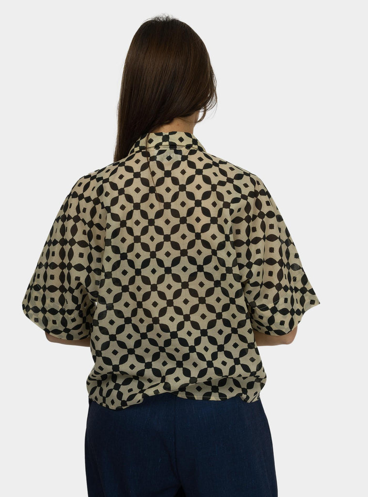 Camicia Kimono beige nero SS25601T056 PIPOCA NIU 