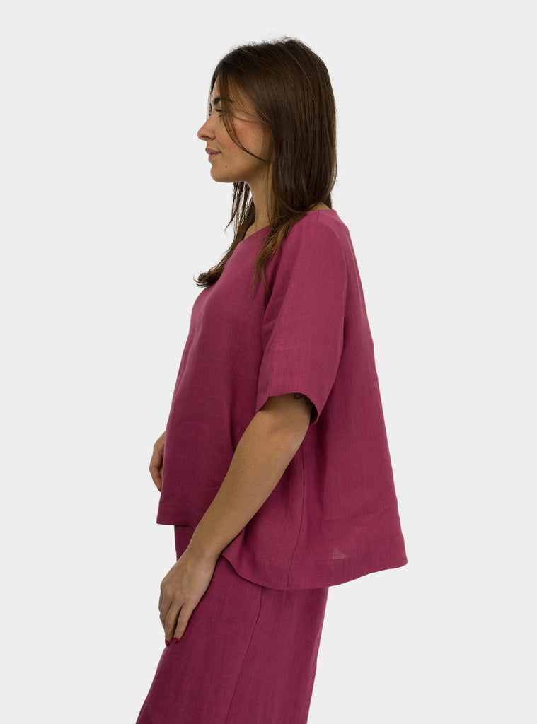 Camicia scatoletta in lino rosa SS25606T032 ACAI NIU 