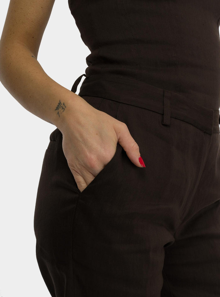 Pantalone palazzo in lino Marrone DP9812 CIOCCOLATO OTTO D'AME 