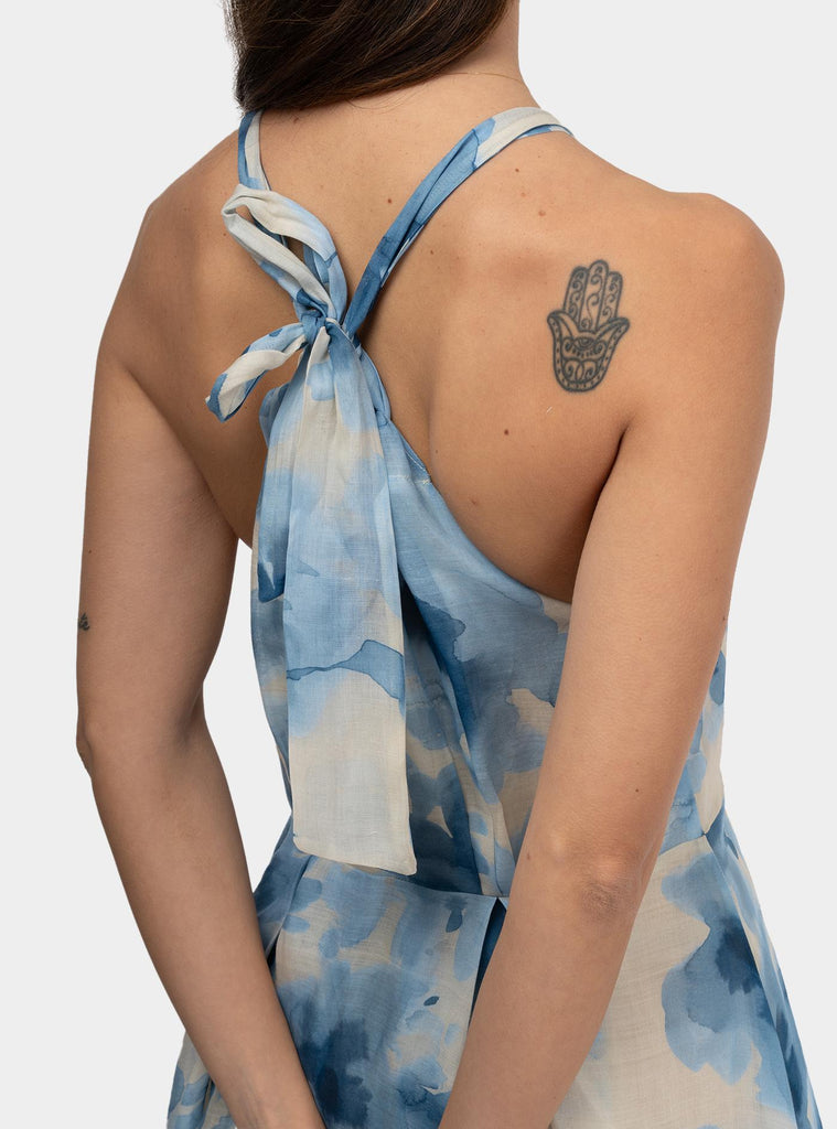 Abito floreale con balza Celeste SUENO 1288PROVENCEJARDIN HANAMI D'OR 