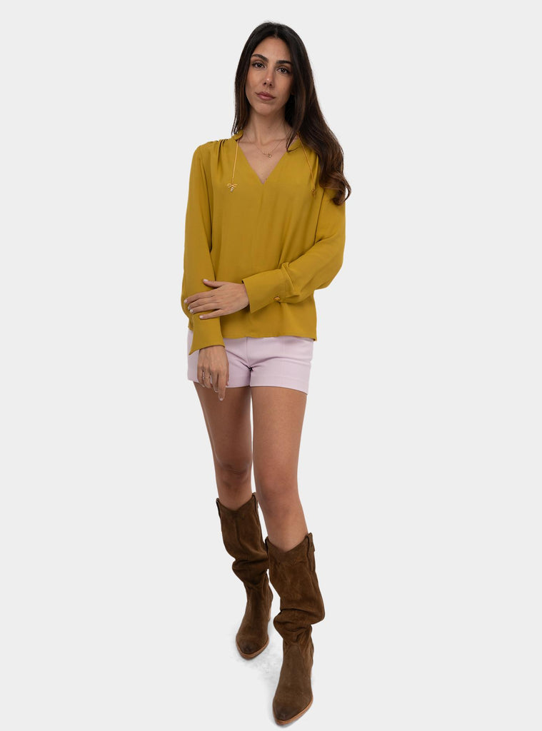 Camicia in georgette con charms e logo Senape CA08051E2V440 DC6CURRY ELISABETTA FRANCHI 