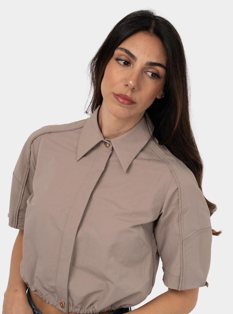 Camicia cropped in tessuto vela Beige CA10051E2 DC4GREIGE ELISABETTA FRANCHI 