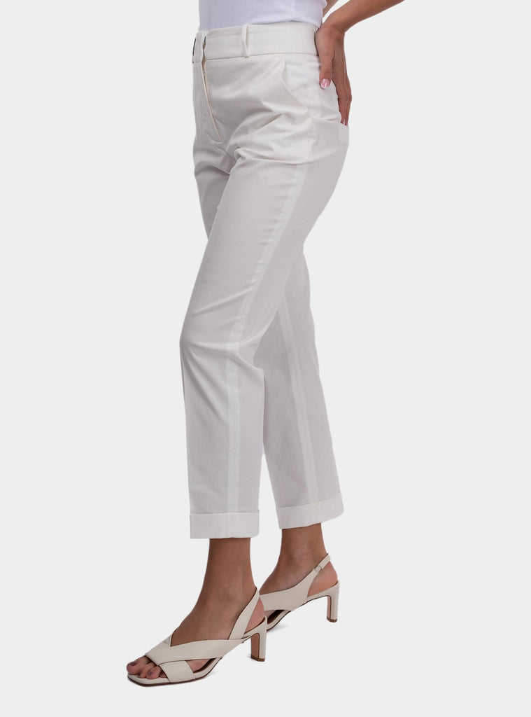 Pantalone donna slim in gabardina di cotone pettinato bianco P04629U 01037 002 PESERICO 