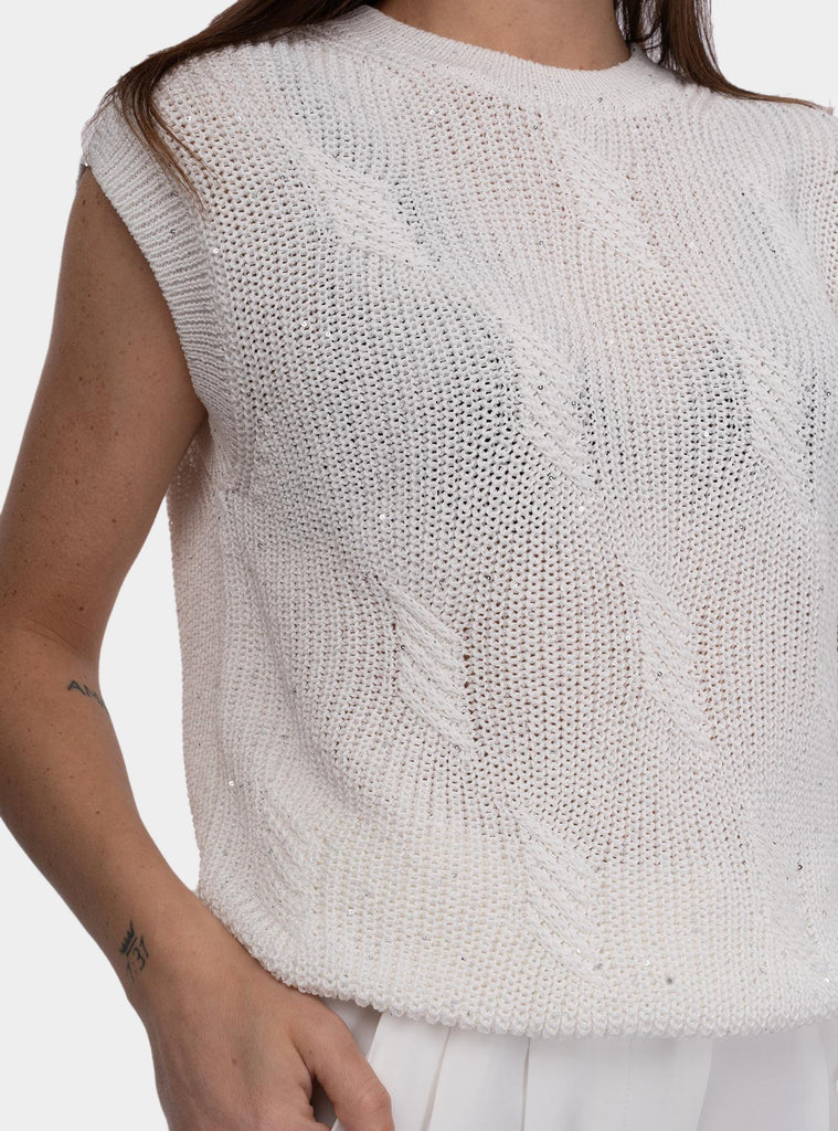 Maglia in cordinetto di cotone e paillettes S98162F07 09110 002 PESERICO 