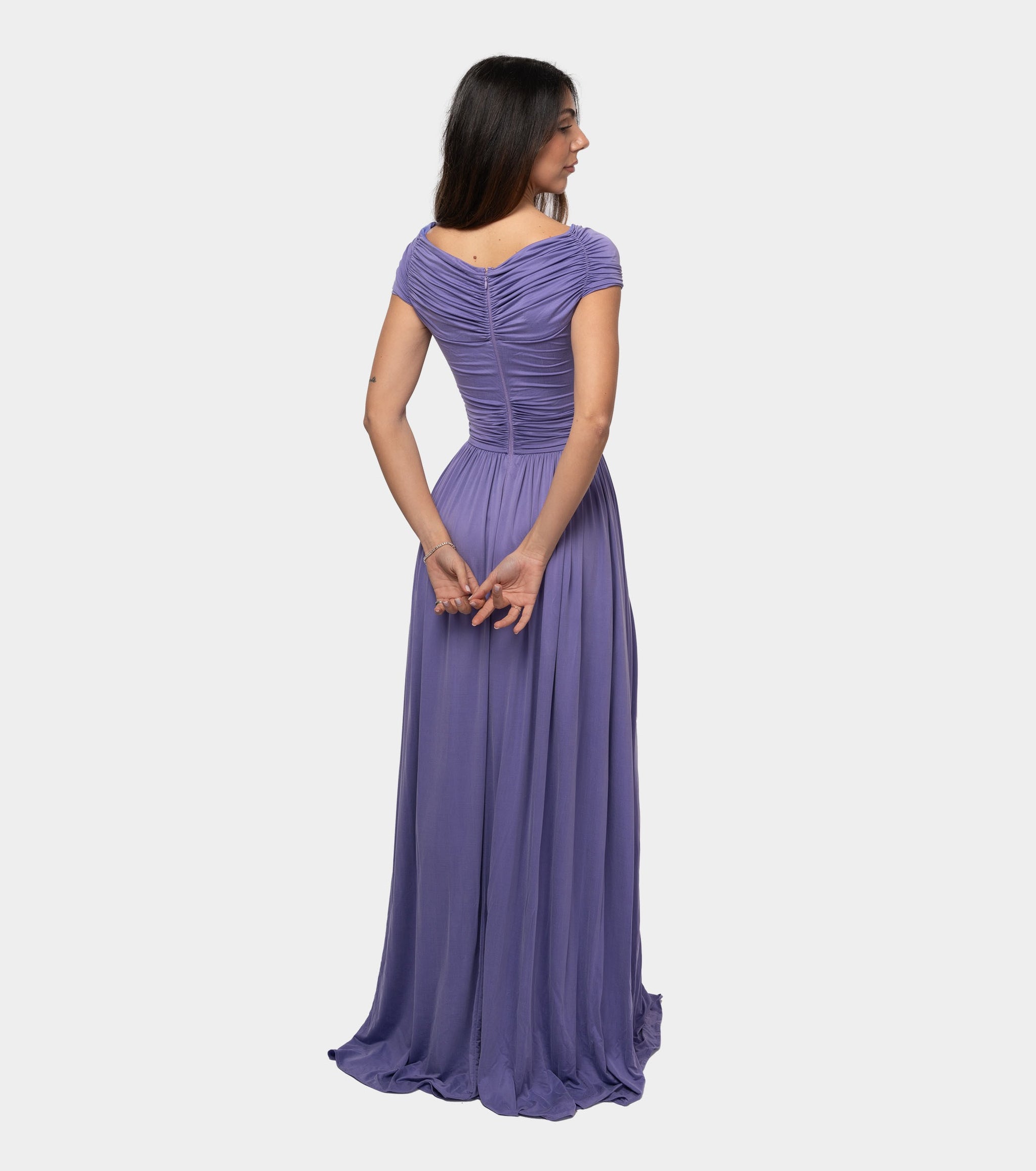 fitted lace wedding dress ELISABETTA FRANCHI Women's long lilac dress in lamé jersey main image 0