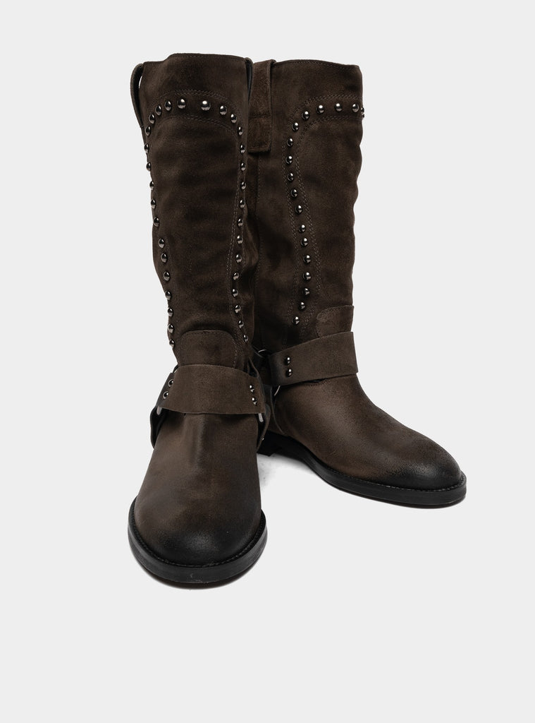 immagine-4-baile-stivale-con-borchie-marrone-stivali-alti-r341-camosciolavagnomarrone