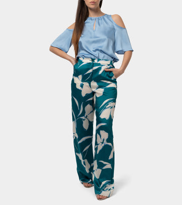 immagine-1-penny-black-pantaloni-in-twill-a-fiori-verde-smeraldo-pantalone-donna-sciovia-001